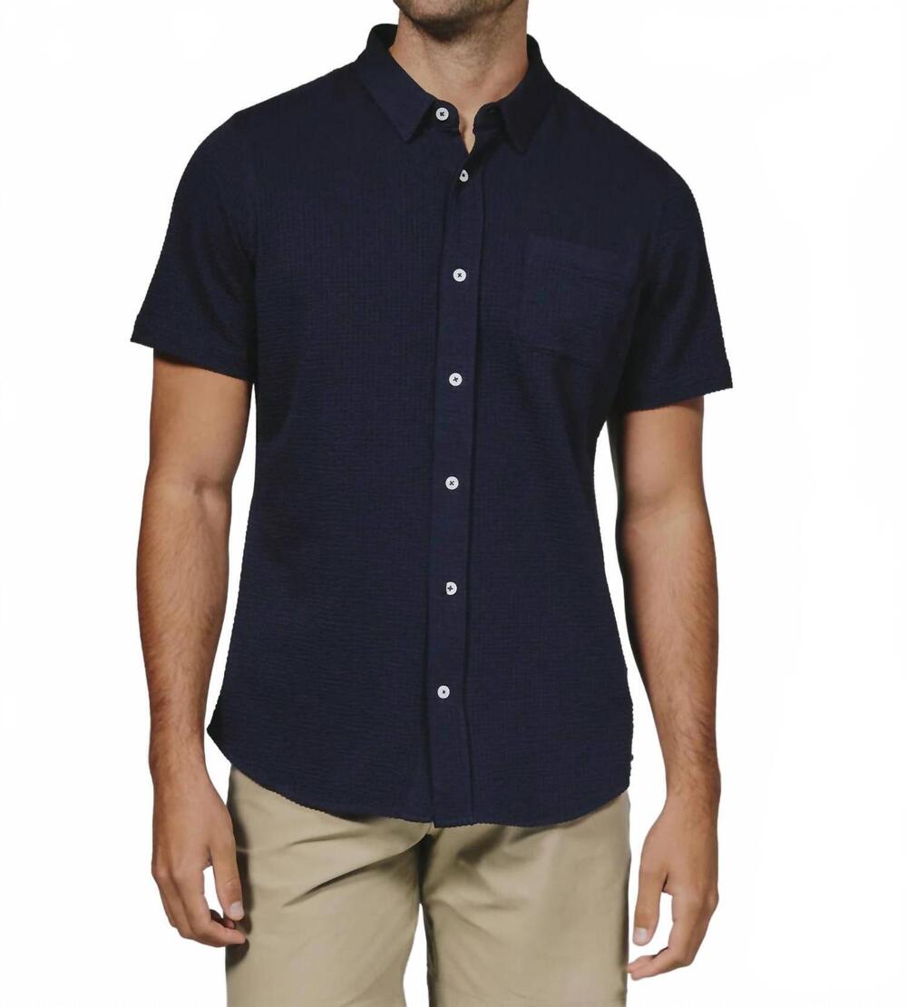 NEW 7DIAMONDS bennet short sleeve shirt in navy